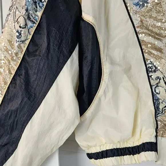 Vintage 80s East West Windbreaker cream silver blue women's Large - Picture 7 of 13